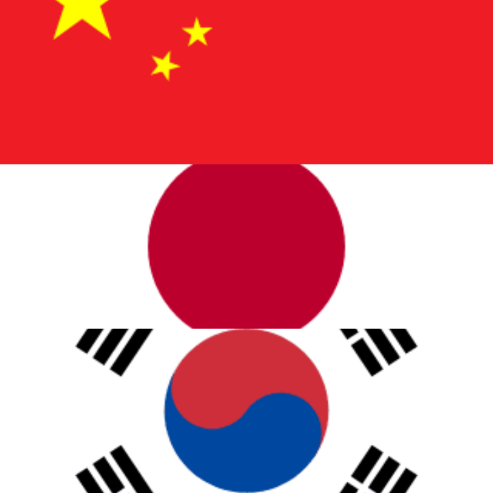 South Korea China Japan - regio vlaggen